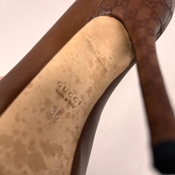 Gucci Womens 36 Chocolate Brown Leather Sofia Platform Stiletto Peep Toe Heels - Picture 11 of 16